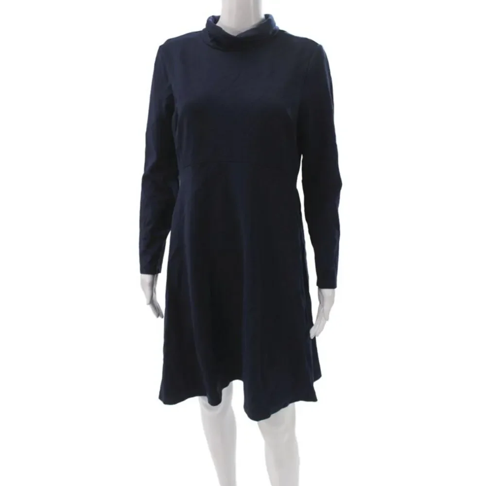 Seraphine Women A-Line Maternity Dress Blue Cowl Neck Long Sleeve Size 10